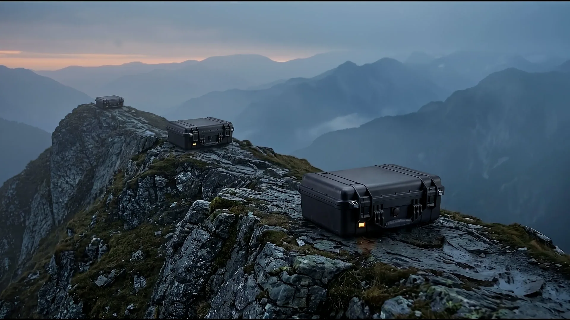 Two closed cases on a mountain ridge.