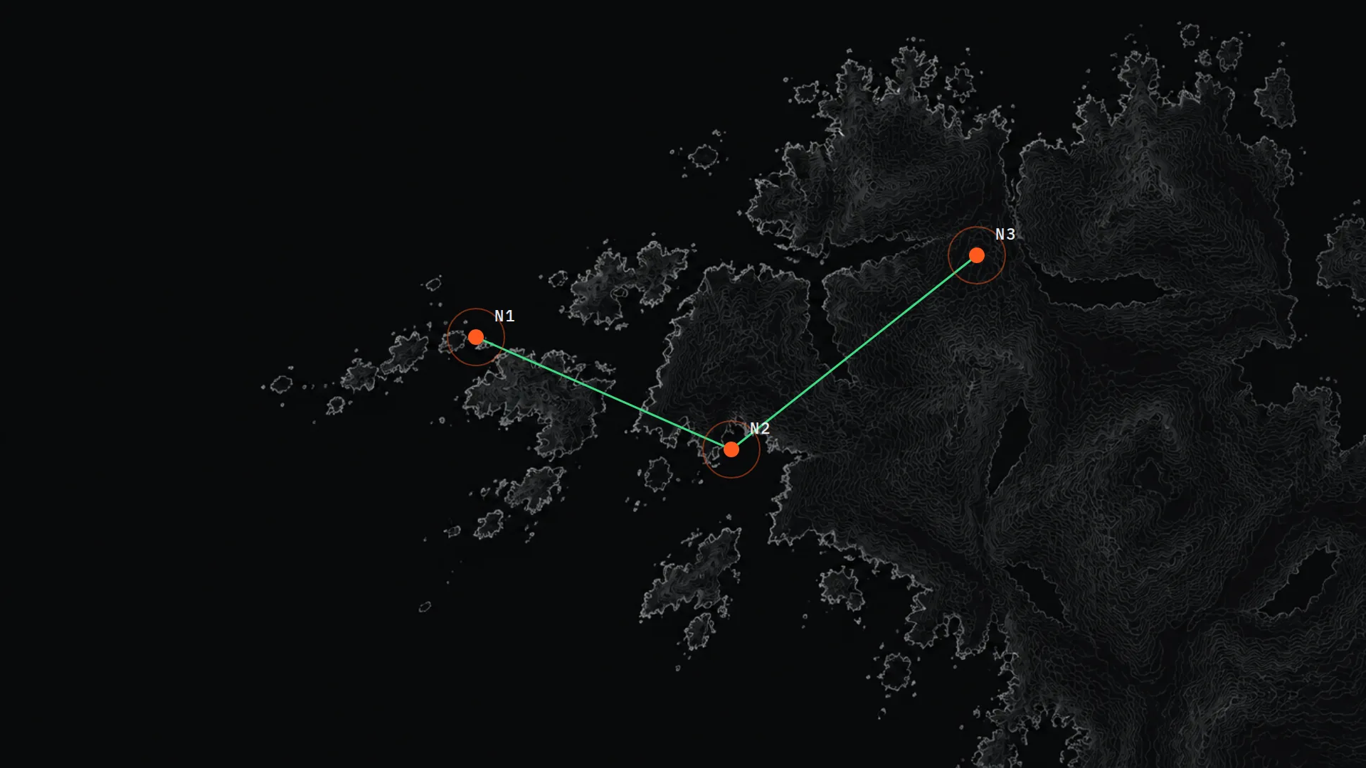 Illustration: three EdgeOS nodes linked across a map